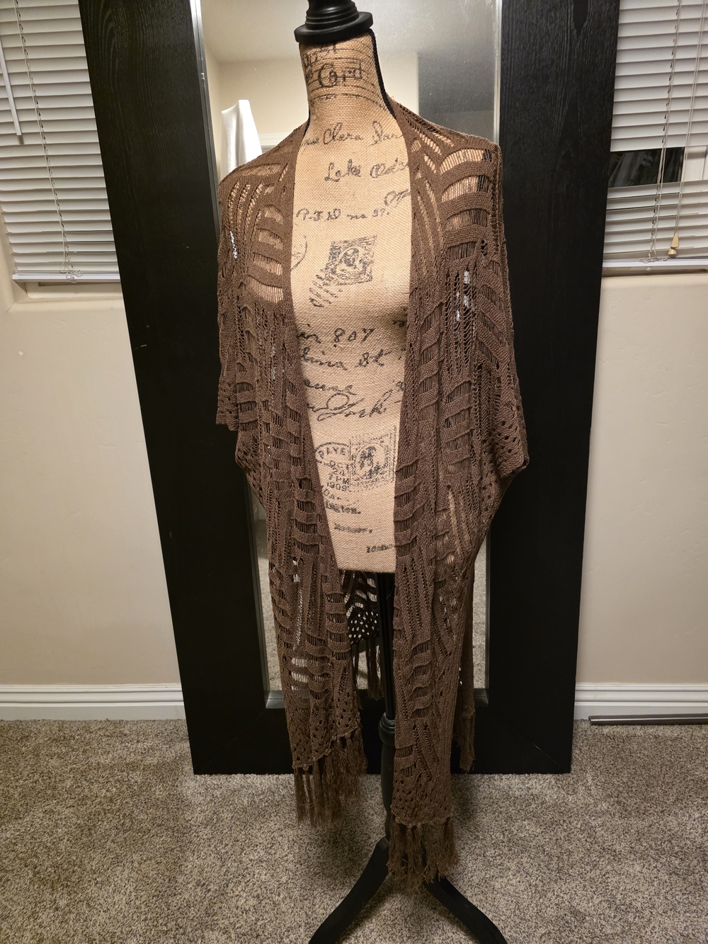 Brown Crochet Fringe Shawl Wrap - Home Accents